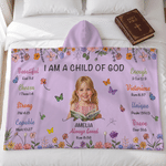 Personalized 3D-Style Art Photo Bible Copywriting Multicolor Soft Hooded Blanket with Name Birthday Baptism Gift for Kids Christians