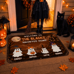 Personalized Welcome To Haunted Home Ghost Doormat with 2-6 Names and Family Name Home Decoration Halloween Gift for Family Friends