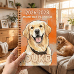 Personalised Watercolor Style Pet Photo 2026-2028 Monthly Planner Spiral Notebook with Name Monthly Planning Pages Birthday Gift for Pet Lover Owner