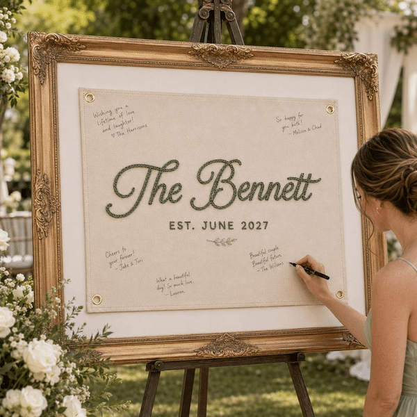 Personalized Embroidered Wedding Flag with Name and Date, Guest Book Banner, Last Name Reception Sign, Wedding Keepsake Decor, Gift for Newlyweds