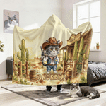 Personalised Western Cowboy Style Pet Photo Soft Hooded Blanket with Name Home Decor Birthday Gift for Family Kid Pet Lover