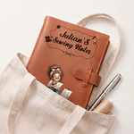 Personalized Sewing Cartoon Character PU Leather Notebook Cover with Name Daily Use Birthday Gift for Sewing Lovers