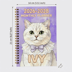 Personalised Watercolor Style Pet Photo 2026-2028 Monthly Planner Spiral Notebook with Name Monthly Planning Pages Birthday Gift for Pet Lover Owner