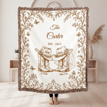 Personalized Western Mr and Mrs Cowboy Boots Tassel Soft Throw Blanket with Family Name Date and Name Home Decor Wedding Anniversary Gift for Couple