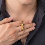 Personalised Wolf-Tooth Design Birthstone Necklace with Engraved Text Dainty Jewellery Daily Wear Birthday Anniversary Gift for Man Husband