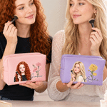 Trousse de maquillage personnalisée en cuir synthétique, multicolore, semi-réaliste, sur le thème du Far-West, avec photo, prénom et fermeture à glissière – Indispensables de voyage – Cadeau d’anniver