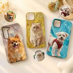 Personalised Oil Painting Style Pet Photo Phone Case for iPhone with Nickname Birthday Gift for Pet Lovers Owners
