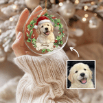 Personalized Wreath Christmas Hat Pet Photo Acrylic Glass Ornament with Name and Year Tree Decoration Christmas Gift for Pet Lovers Friends