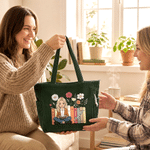 Personalised Floral Book Cartoon Character Photo Large Capacity Corduroy Tote Bag with Name Anniversary Birthday Gift for Woman Book Lover