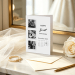 Personalized First Anniversary Calendar Couple Photo Foldable Greeting Card with Year Text and Envelope Wedding 1st Paper Anniversary Gift for Couple