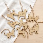 Personalized Dog Cat Breed Silhouette Wooden Ornament with Engraved Name and Hanging Cord Christmas Holiday Gift for Pet Owner Lover
