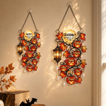 Personalized Halloween Pumpkin Maple Leaf Window Hanging Suncatcher with Title and Name Home Decor Halloween Gift for Grandma Family