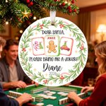 Personalised Watercolor Wreath Mahjong Tile Ceramic Ornament with Name and Year Home Decor Christmas Gift for Family Friends Mahjong Enthusiasts