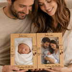 Personalised Engraved Footprint Wooden Photo Frame with Photo Name and Birth Information Home Decor Baby Shower Gift for New Parents Newborns