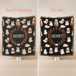 Personalised Faux 3D Embroidered Print Reading Ghosts Soft Tassel Throw Blanket with Name Home Decor Halloween Birthday Gift for Bookworm Book Lovers