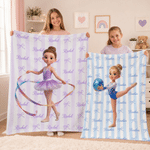 Coperta morbida personalizzata con disegno in stile cartone animato raffigurante una ragazza, con nome; decorazione per la casa e regalo di compleanno per bambine appassionate di danza classica e ginn