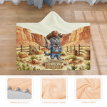 Personalised Western Cowboy Style Pet Photo Soft Hooded Blanket with Name Home Decor Birthday Gift for Family Kid Pet Lover