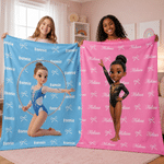 Coperta morbida personalizzata con disegno in stile cartone animato raffigurante una ragazza, con nome; decorazione per la casa e regalo di compleanno per bambine appassionate di danza classica e ginn