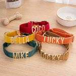 Personalized Gold Metal Letters Velvet Adjustable Dog Collar with Name Birthday Gift for Dog Owner