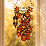 Personalized Halloween Pumpkin Maple Leaf Window Hanging Suncatcher with Title and Name Home Decor Halloween Gift for Grandma Family