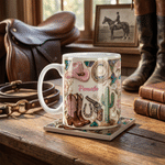 Personalized Pink Cowboy Hat 11 oz 15 oz Ceramic Mug with Name and Coaster Christmas Birthday Gift for Cowgirl Horse Rider