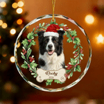 Personalized Wreath Christmas Hat Pet Photo Acrylic Glass Ornament with Name and Year Tree Decoration Christmas Gift for Pet Lovers Friends