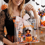 Personalized Pumpkin Ghost 3D-Effect Artwork Photo Large Capacity Transparent Tote Bag with Bow and Name Halloween Gift for Kids
