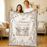 Personalized Western Mr and Mrs Cowboy Boots Tassel Soft Throw Blanket with Family Name Date and Name Home Decor Wedding Anniversary Gift for Couple