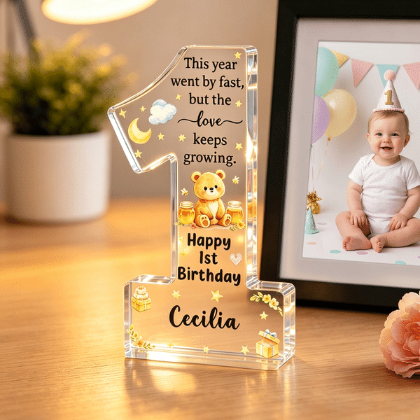 Personalized Happy 1st Birthday Cartoon Animal Acrylic Plaque with Name First Birthday Daily Use Gift for Baby Boy Girl