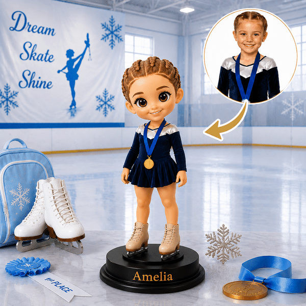 Personalised Ice Skating Cartoon Character Photo 3D Figurine Ornament with Name Room Decor Birthday Anniversary Gift for Figure Skater