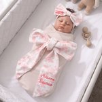 Personalised Embroidered Name Pink Coconut Trees Bow Headband Sash Set Maternity Photography Prop Baby Shower Gift for Newborn Mum