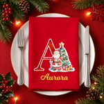 Personalized Christmas Tree Santa Claus Initial Red Table Napkin with Name Table Decor Christmas Gift for Family Friends