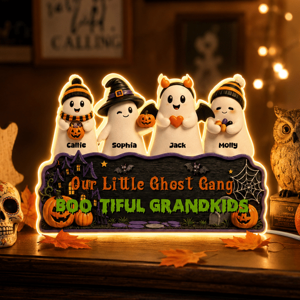 Personalized Cute Halloween Ghost Family LED Acrylic Night Light with Name Home Decor Halloween Gift for Family Grandkids
