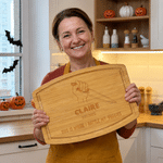 Personalised Pumpkin Halloween Theme Chopping Board with Name Text and Date Kitchen Decor Halloween Party Gift for Family Friends