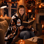 Personalised Faux 3D Embroidered Print Reading Ghosts Soft Tassel Throw Blanket with Name Home Decor Halloween Birthday Gift for Bookworm Book Lovers