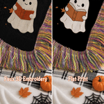 Personalised Faux 3D Embroidered Print Reading Ghosts Soft Tassel Throw Blanket with Name Home Decor Halloween Birthday Gift for Bookworm Book Lovers