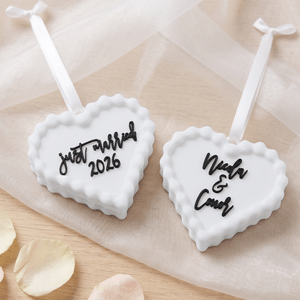 Personalized 3D Printed Heart-Shaped Cake Ornament with Text Wedding Party Christmas Gift for Couples Newlyweds