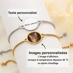 Bracelet personnalisé avec photo et texte au choix - Thermo-réactif et ajustable - Cadeau d'anniversaire pour femme et homme
