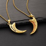Personalised Wolf-Tooth Design Birthstone Necklace with Engraved Text Dainty Jewellery Daily Wear Birthday Anniversary Gift for Man Husband