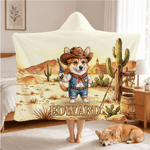 Personalised Western Cowboy Style Pet Photo Soft Hooded Blanket with Name Home Decor Birthday Gift for Family Kid Pet Lover