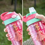 Borraccia personalizzata trasparente o termica senza BPA, con cannuccia, personaggio animato e nome - Regalo per ritorno a scuola per bambini