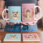 Personalized Birth Flower Pet Photo Design 11 oz 15 oz Ceramic Coffee Mug with Name and Coaster Birthday Anniversary Gift for Pet Owner