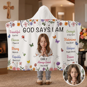 Personalized 3D-Style Art Photo Bible Copywriting Multicolor Soft Hooded Blanket with Name Birthday Baptism Gift for Kids Christians
