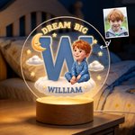 Personalized 3D-Style Character Artwork Cartoon Kid Dream Big Acrylic LED Night Light with Name Bedroom Decor Birthday Gift for Boys Girls