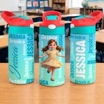 Borraccia personalizzata trasparente o termica senza BPA, con cannuccia, personaggio animato e nome - Regalo per ritorno a scuola per bambini