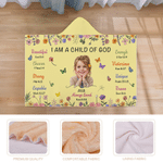 Personalized 3D-Style Art Photo Bible Copywriting Multicolor Soft Hooded Blanket with Name Birthday Baptism Gift for Kids Christians