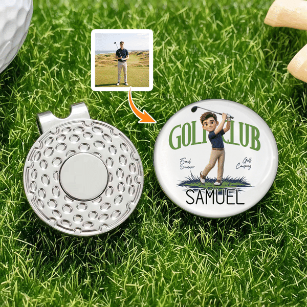 Personalised 3D-Effect Artwork Photo Golf Ball Marker Magnetic Hat Clip with Name Golf Accessory Birthday Gift for Golf Player