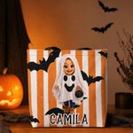 Personalized Cute Halloween Cartoon Character Photo  Reusable Tote Bag with Name Halloween Party Trick or Treat Gift for Boys Girls Halloween Lovers