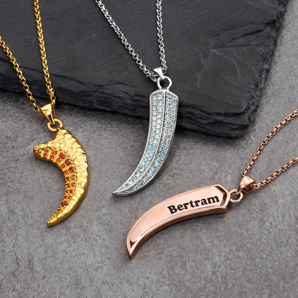 Personalised Wolf-Tooth Design Birthstone Necklace with Engraved Text Dainty Jewellery Daily Wear Birthday Anniversary Gift for Man Husband