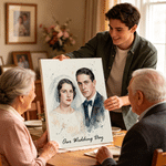 Tableau sur toile personnalisé avec photo et texte - Effet aquarelle - Cadeau anniversaire de mariage
